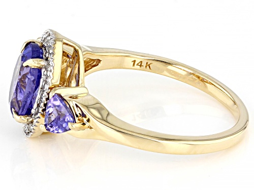 1.43ctw Tanzanite And 0.11ctw And White Diamond 14k Yellow Gold Ring - Size 7