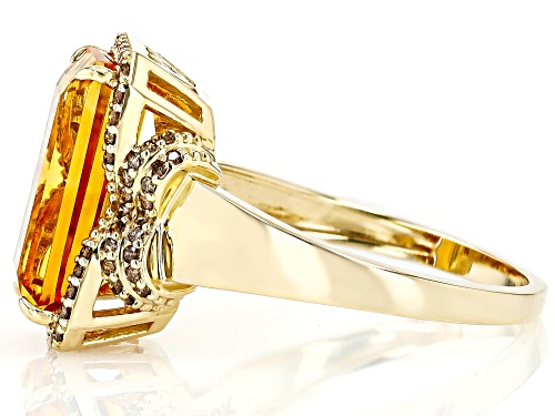 4.00ctw Golden Citrine and 0.30ctw Champagne Diamond 10k Yellow Gold Ring - Size 5