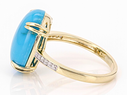 16X12mm Sleeping Beauty Turquoise With 0.04ctw White Diamond 10k Yellow Gold Ring - Size 9