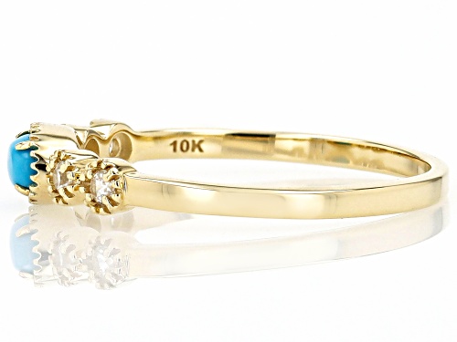 5x3mm Sleeping Beauty Turquoise With 0.12ctw White Zircon 10k Yellow Gold Ring - Size 8