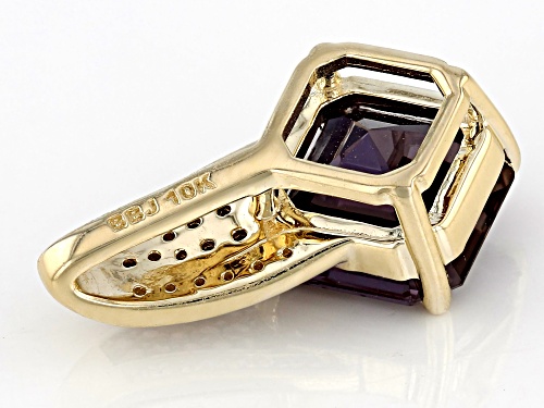4.03ct Lab Alexandrite With 0.02ctw White & 0.09ctw Champagne Diamond 10k Yellow Gold Pendant