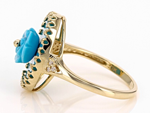 16x12mm Blue Sleeping Beauty Turquoise With 0.03ctw White Diamond 10k Yellow Gold Ring - Size 7