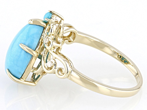12x9mm, 2mm Blue Sleeping Beauty Turquoise With 0.03ctw White Diamond Accent 14k Yellow Gold Ring - Size 7