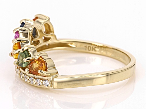 1.02ctw Multi-color Sapphire With 0.11ctw White Zircon 10k Yellow Gold Ring - Size 7