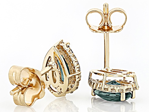 1.36ctw Lab Created Alexandrite With 0.16ctw White Diamond 10k Yellow Gold Earrings