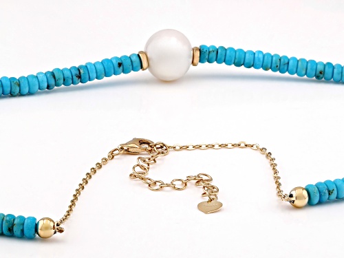 4mm Sleeping Beauty Turquoise With 11mm Cultured Freshwater Pearl 14k Yellow Gold Necklace