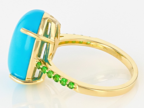 16x12mm Sleeping Beauty Turquoise With 0.20ctw Tsavorite 10k Yellow Gold Ring - Size 7