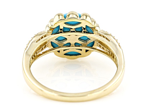 10mm Sleeping Beauty Turquoise With 0.14ctw White Diamond 10k Yellow Gold Ring - Size 10