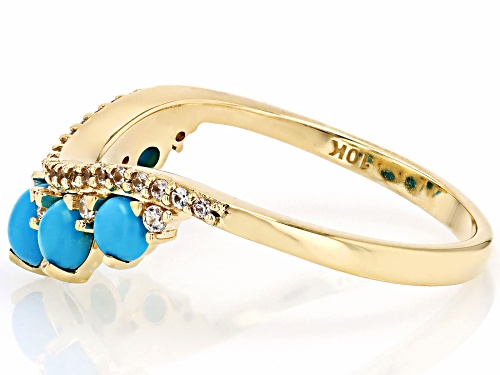 4mm, 3.5mm, 3mm Sleeping Beauty Turquoise With 0.19ctw White Zircon 10k Yellow Gold Ring - Size 6