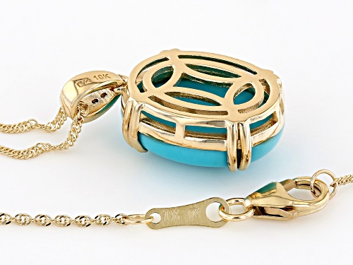 16x12mm Sleeping Beauty Turquoise With 0.02ctw White Diamond 10k Yellow Gold Pendant With Chain