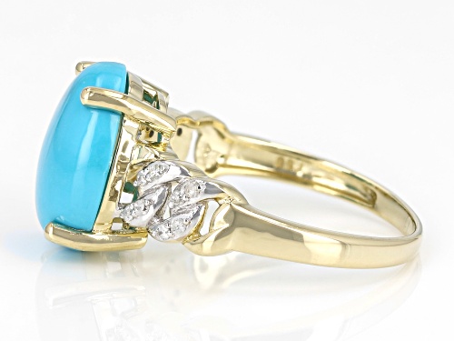 12x10mm Sleeping Beauty Turquoise With 0.07ctw White Diamond 10k Yellow Gold Ring - Size 11