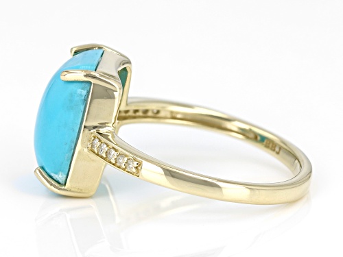 12x10mm Sleeping Beauty Turquoise With 0.04ctw White Diamond 10k Yellow Gold Ring - Size 9