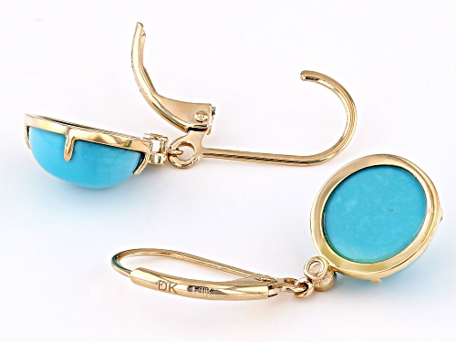 10mm Sleeping Beauty Turquoise With 0.03ctw Diamond 14k Yellow Gold Earrings