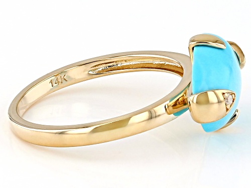 13x9mm Sleeping Beauty Turquoise With Round White Diamond Accent 14k Yellow Gold Ring - Size 7