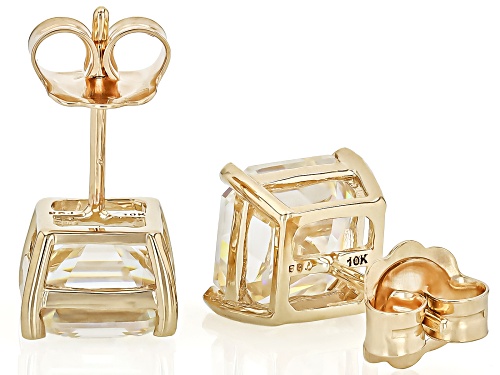 6.80ctw Asscher Cut Strontium Titanate 10k Yellow Gold Earrings