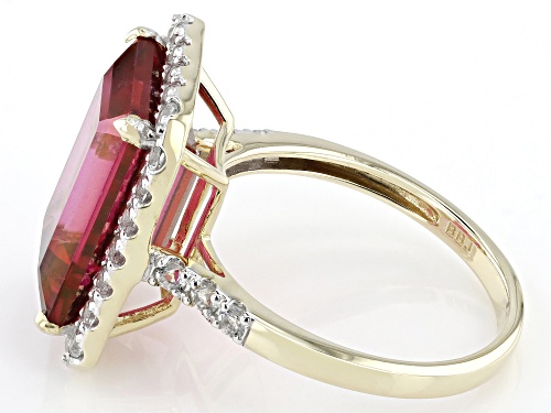 7.52ct Peony Color Topaz With 0.76ctw White Topaz 10k Yellow Gold Ring - Size 10