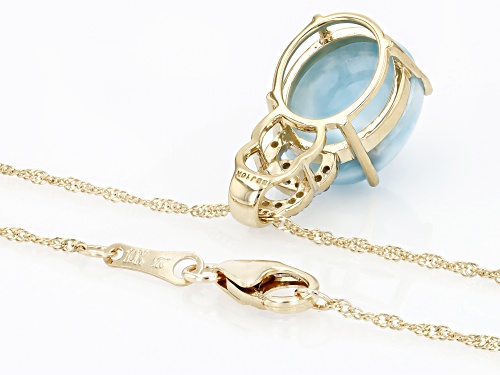 12x10mm Larimar With 0.07ctw White Diamond 10k Yellow Gold Pendant With Chain