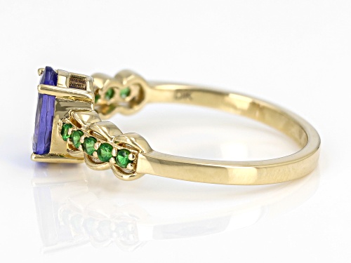 1.06ct Tanzanite With 0.17ctw Tsavorite 10k Yellow Gold Ring - Size 6
