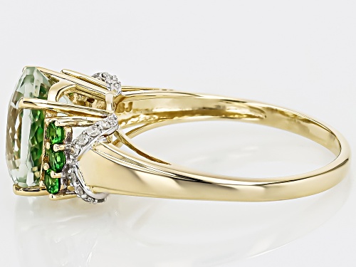3.21ct Prasiolite With 0.20ctw Tsavorite With 0.08ctw White Diamond 10k Yellow Gold Ring - Size 8