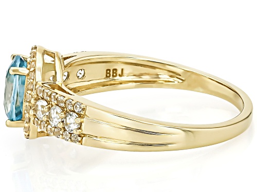 1.10ct Blue Zircon With 0.54ctw White Zircon 10k Yellow Gold Ring - Size 6