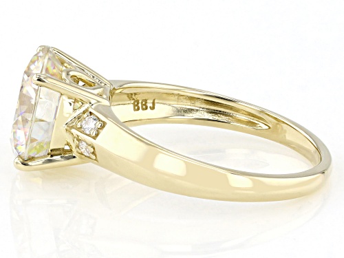 4.74ct Round Strontium Titanate With 0.05ctw Round White Moissanite 10k Yellow Gold Ring - Size 8