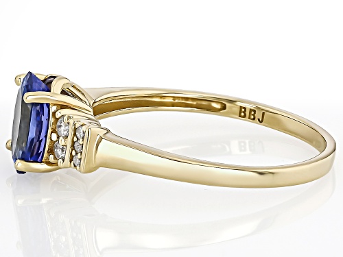 1.11ct Tanzanite With 0.13ctw White Diamond 10k Yellow Gold Ring - Size 10