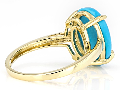 14x10mm Oval Sleeping Beauty Turquoise 10k Yellow Gold Ring - Size 6