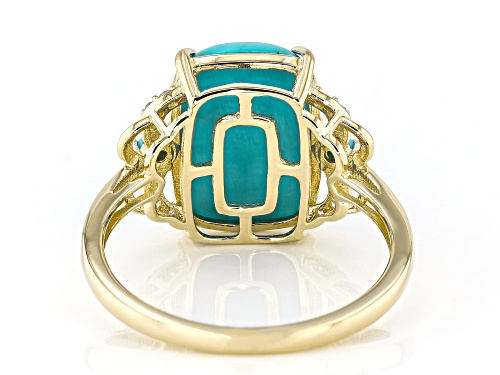 14x10mm And 2mm Sleeping Beauty Turquoise With 0.07ctw White Diamond 14k Yellow Gold Ring - Size 6