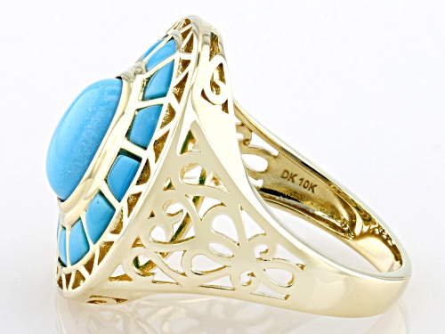 9x7mm & 3x2mm Sleeping Beauty Turquoise 10k Yellow Gold Ring - Size 8.5