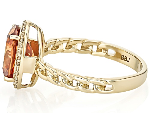 3.33ct Cognac Strontium Titanate With 0.12ctw  White Diamond 10k Yellow Gold Halo Ring - Size 8