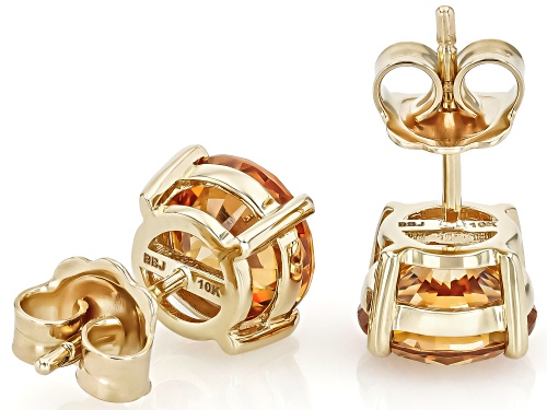 5.20ctw Round Cognac Strontium Titanate 10k Yellow Gold Stud Earrings