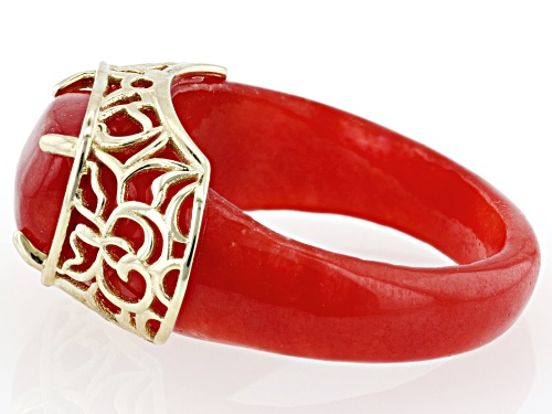 10x8mm Rectangular Cushion Red Jadeite 10k Yellow Gold Ring - Size 7