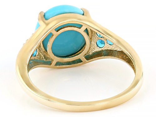 10mm Sleeping Beauty Turquoise With 0.26ctw Neon Apatite 10k Yellow Gold Ring - Size 12