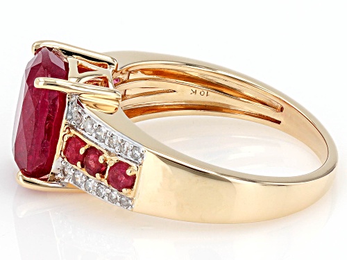 3.56ct Mahaleo® Ruby With 0.17ctw White Diamond 10k Yellow Gold Ring - Size 6