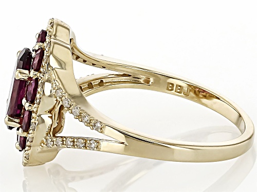 1.96ctw Grape Color Garnet With 0.19ctw White Diamond 10k Yellow Gold Ring - Size 7