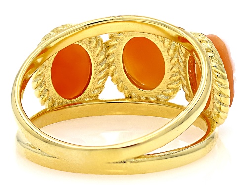 Cameoso™ 18k Yellow Gold Over Bronze 8x6mm Triple Cameo Band Ring with Rope Frame - Size 7