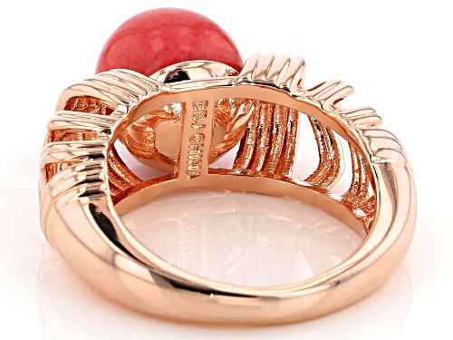 Timna Jewelry Collection™ 10mm Round Pink Coral  Solitaire Bead Copper Ring - Size 8