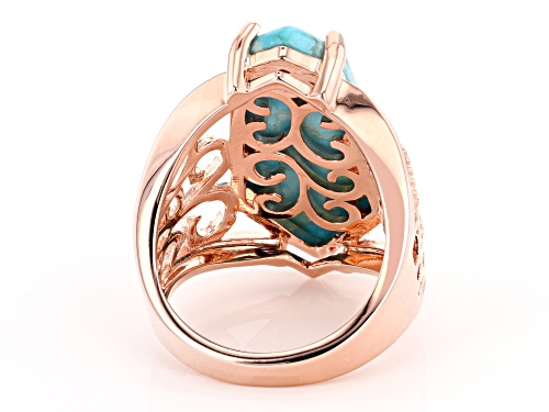 Timna Jewelry Collection™ 26X13mm Fancy Elongated Hexagonal Turquoise Solitaire Copper Ring - Size 7