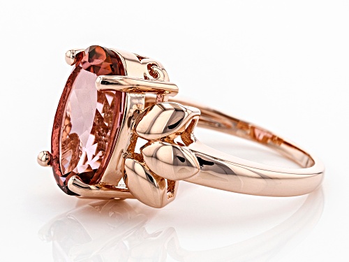 Timna Jewelry Collection™ 5.47ct Oval Coral Color Topaz Solitaire, Copper Leaf Design Ring - Size 7
