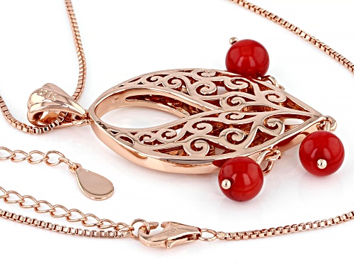 Timna Jewelry Collection™ 7mm Red Sponge Coral Beaded Copper Filigree Pendant With Chain