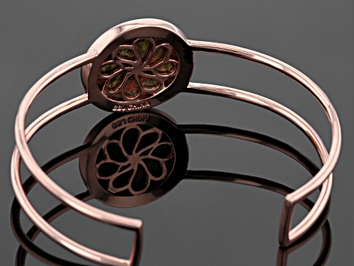 25mm Round Cabochon Multicolor Unakite Copper Cuff Bracelet - Size 8