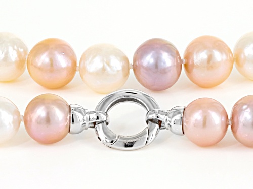 10-14mm White, Lavender, Peach Cultured Freshwater Pearl Rhodium Over Silver 20 Inch Strand Necklace - Size 20