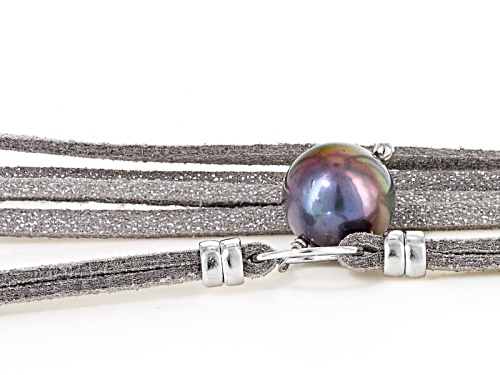 8.5-11.5mm Multicolor Cultured Freshwater Pearl Rhodium Over Silver 56 Inch Gray Cord Wrap Necklace - Size 56