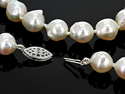 8-9mm White Cultured Japanese Akoya Pearl Rhodium Over Silver 20 Inch Strand Necklace - Size 20