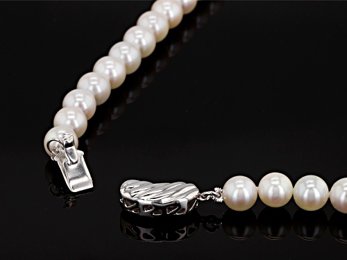6-7mm White Cultured Japanese Akoya Pearl Rhodium Over Sterling Silver 17 Inch Strand Necklace - Size 17