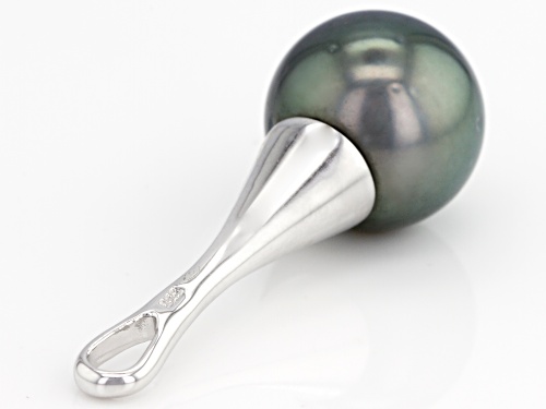 13mm Cultured Tahitian Pearl Rhodium Over Sterling Silver Pendant