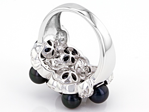 4.5-6mm Black Cultured Freshwater Pearl & .34ctw White Topaz Rhodium Over Sterling Silver Ring - Size 8