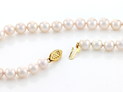 6-6.5mm White Cultured Japanese Akoya Pearl 14k Yellow Gold 18 Inch Strand Necklace - Size 18