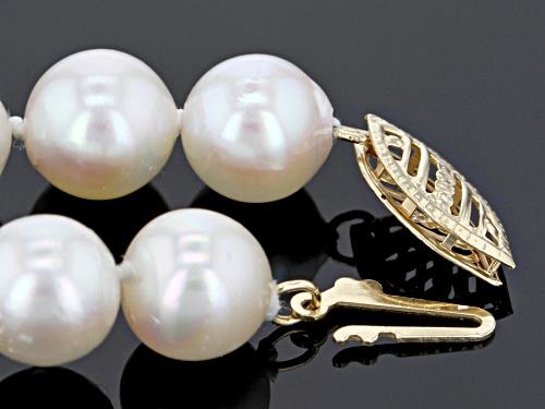 7.5-8mm White Cultured Japanese Akoya Pearl 14k Yellow Gold 18 Inch Strand Necklace - Size 18