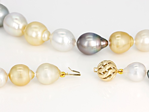 9-12mm Golden & White Cultured South Sea & Tahitian Pearl 14k Yellow Gold 18 Inch Necklace - Size 18